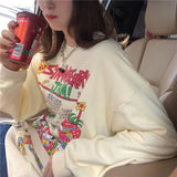 Harajuku Retro Top Strawberry Print Sweatshirt  Women Loose Streetwear Sweatshirts American  Oversized Pullovers