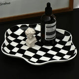 Ceramic Tray Checkerboard Jewelry Storage Plate Ring Earing Dessert Plate Home Decoration Retro Desk Organizer Kitchen Tableware