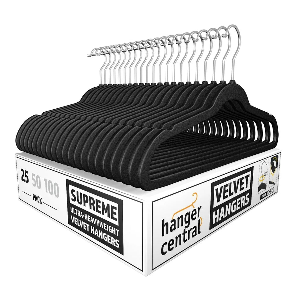 25 Pack Heavy Duty Velvet Hangers Non-Slip 360 Rotating Chrome Hook Space Saving Closet Organizers Ultra Thin Design