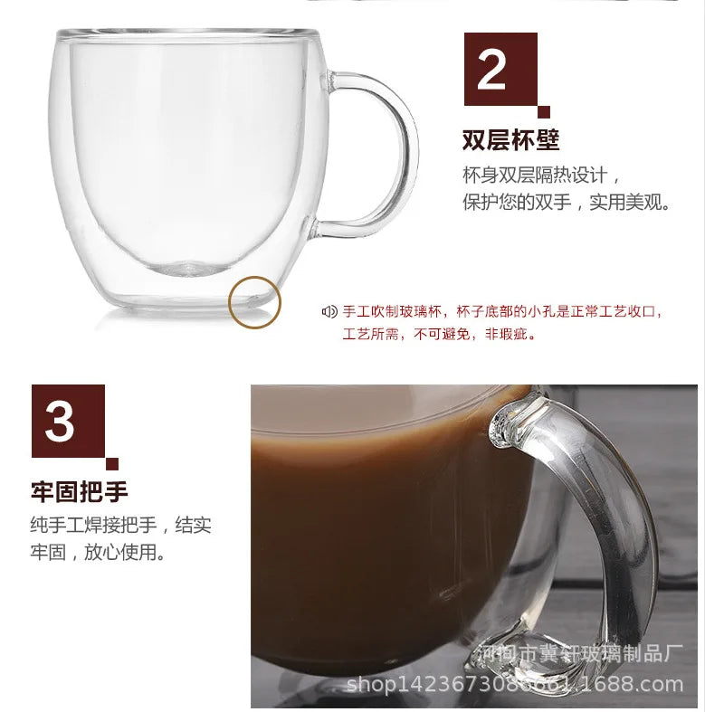 150/250/350/450ml Heat Resistant Double Wall Coffee Cup Transparent Glass Whiskey Tea Milk Cups Cold Beverage Wine Mug Drinkware