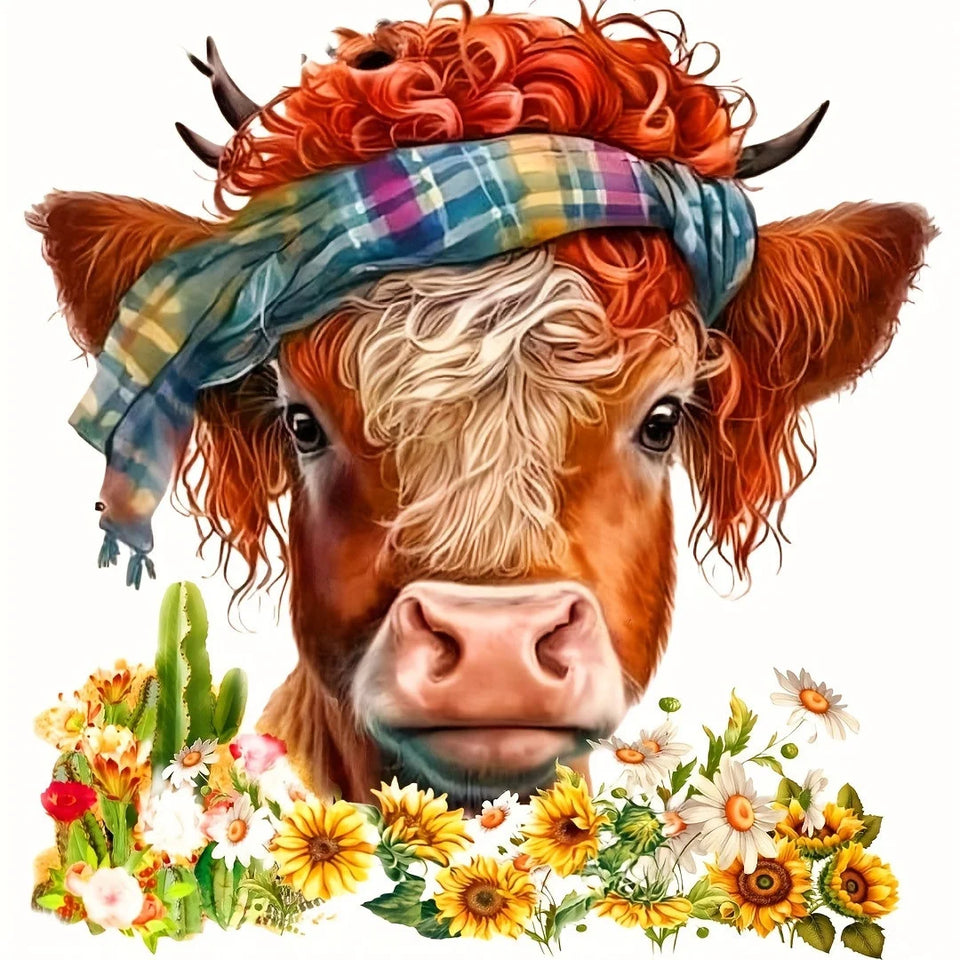 Huacan New Arrivals Diamond Painting Animal Cow 5D Diy Diamond Painting Flower Set Handmade Gift Decorations For Home