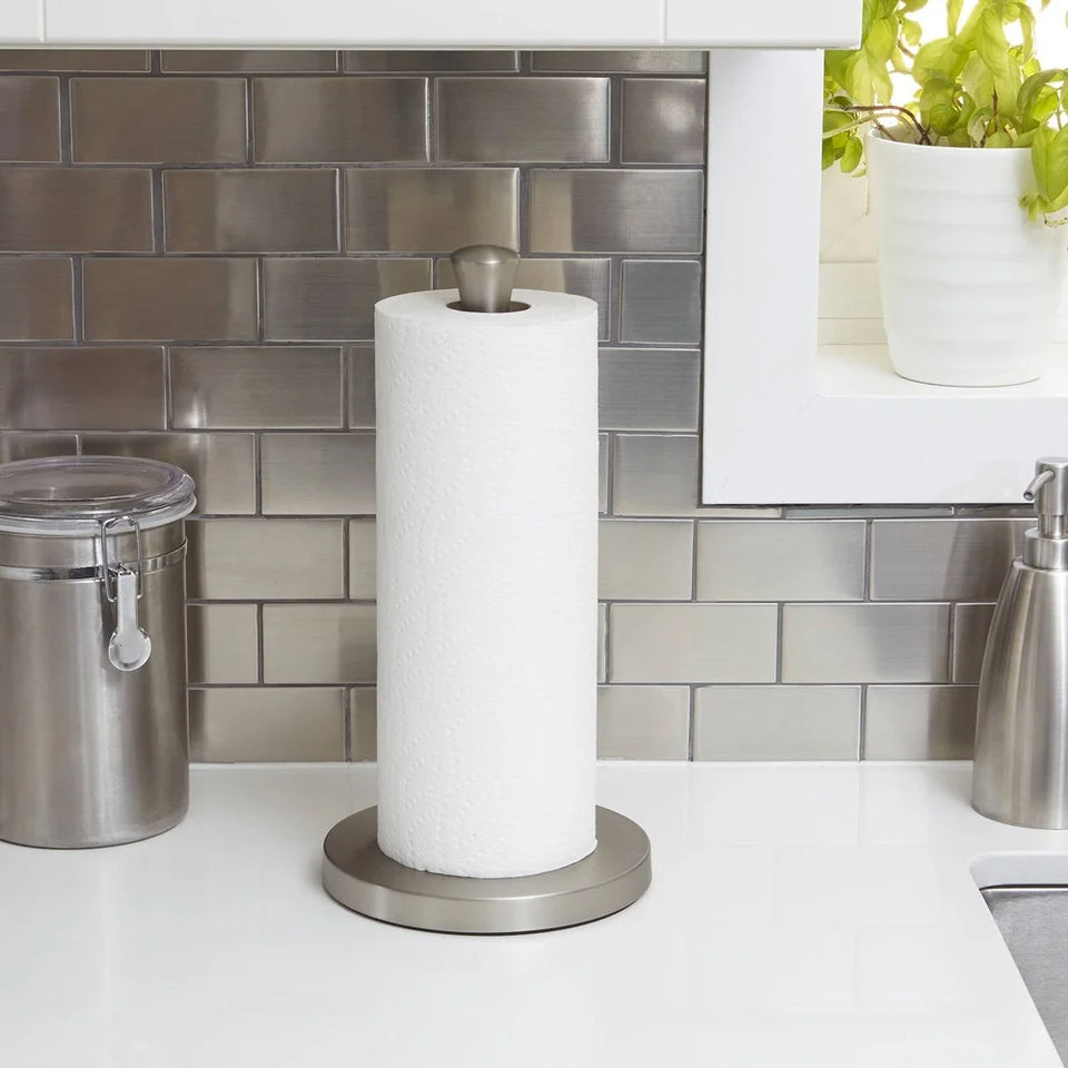 Free-Standing Paper Towel Holder with Weighted Base Non-Slip Design Easy One-Handed Tear Standard Rolls Kitchen Accessory