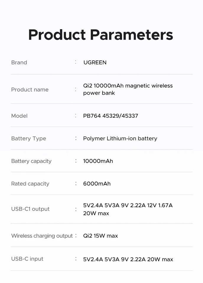 UGREEN 20W 10000mAh Power Bank Magnetic Wireless Fast Charging PowerBank for MagSafe for iPhone 16 Pro Portable External Battery
