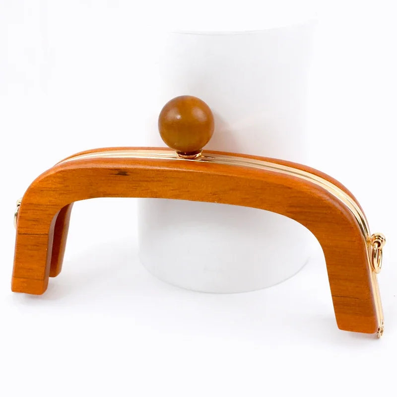 1Pc 20.5cm Wood Purse Frame Wooden Bead Bag Handles Metal Screws Wallet Closure Clip Kiss Clasp DIY Handmade Bags Accessories