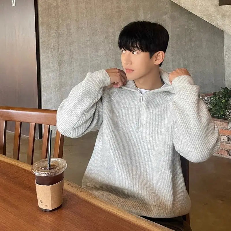 Men's Hooded Sweatshirt Knitting Solid with Zipper Male Hoodie Clothing Deals Cotton 90s Vintage Luxury Y2k Emo Tops Simple Warm