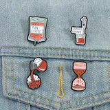 100% Pure Coffee Iv Bag For Medical Enamel Pins Creative Coffee Filling Brain Inject Coffee Brooch Clothes Lapel Badge Jewelry