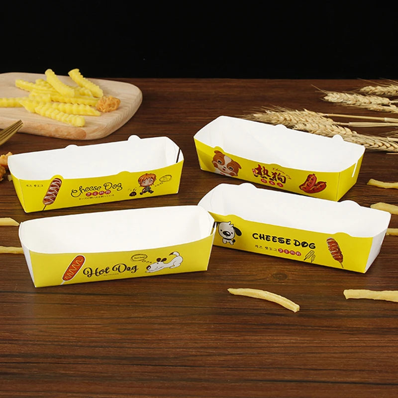 100pcs/lot Hot Dog Packaging Box Sausage Snack Food Boat Boxes Disposable Party Food Serving Tray Catering Takeaway Paper Box