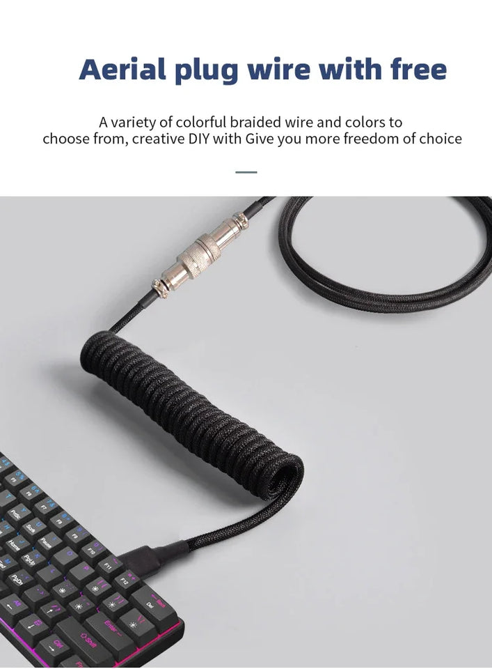 3M Type C Mechanical Keyboard Coiled Cable USB Keyboard Wire Mechanical Keyboard Aviator Desktop Computer Aviation Connector