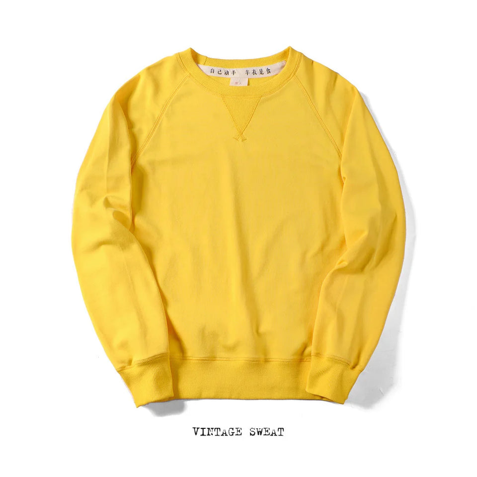 Retro Olive Green Heavy Terry Pullover Sweatshirt Trendy Brand Solid Color Long Sleeve Cotton Men's Loose Retro Trend
