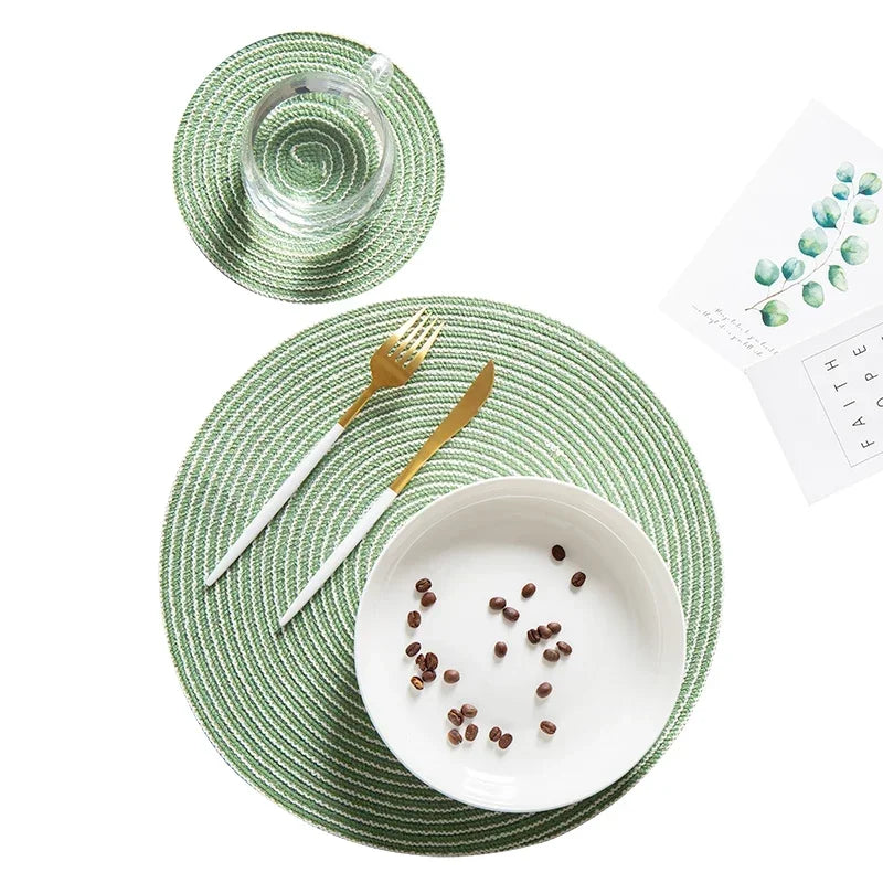 Anti Slip Heat Resistant Coasters for Coffee Tea Mug, Round Table Mat Linen Drink Coaster, Kitchen Accessories Decor Placemats