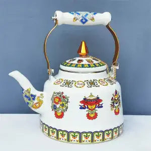 1.7L Tibetan Style Porcelain Enameled Teapot Chinese Ethnic Characteristic Milk Tea Infuser Enamel Boiling Water Kettle
