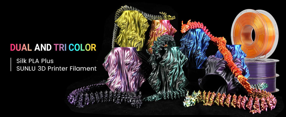 SUNLU Silk PLA PLUS 3D Filament 1.75mm Double Colors Silk Textures Pla+ Gradient Colors Filament for Most FDM 3D Printer 3KG