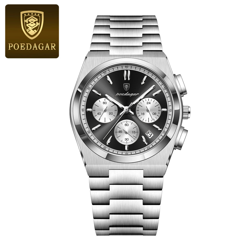 POEDAGAR Luxury Man Quartz Watch Waterproof Luminous Date Chronograph Watches For Men Stainless Steel Fashion Men's Watch Reloj