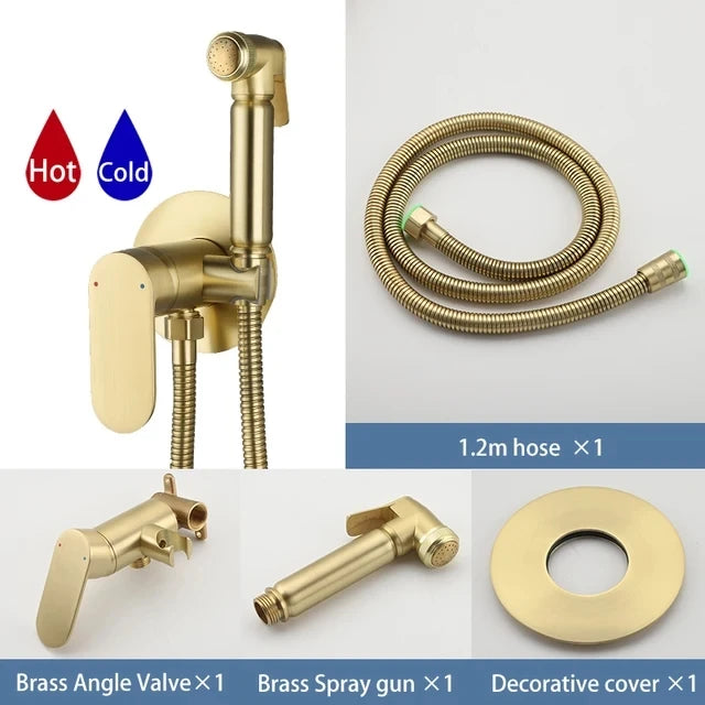 ULA Brass Bidet Faucet Black Toilet Faucet Handheld Toilet Bidet Sprayer Set Hygienic Shower Hot Cold Water Mixer Shower Head