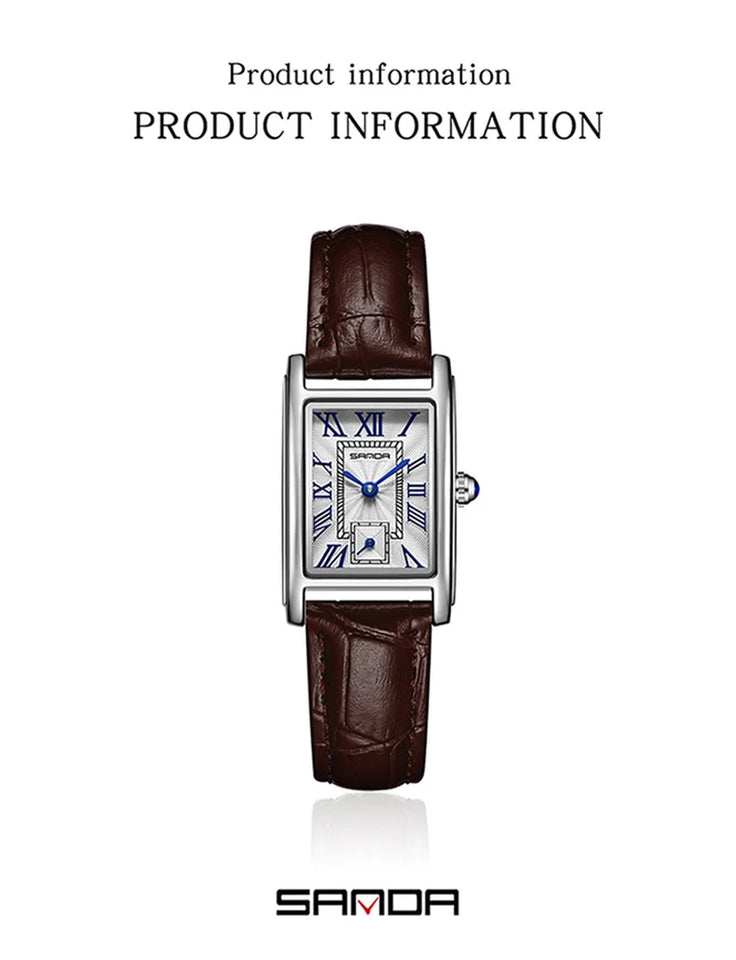 Sanda 1116 New Fashion Elegant Women's Analog Quartz Watch, Rectangle Dial, Water Resistant Business Wristwatch