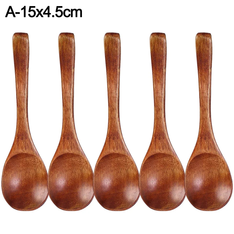 1-10PCS Long Hand Wooden Spoon Ellipse Ladle Sets Tea Coffee Honey Stir Spoons Kitchen Spice Scoops Tableware Stirrer Teaspoons