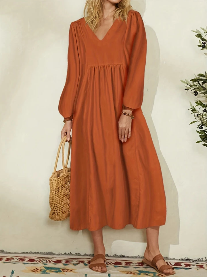 Spring/Summer New Arrivals Women's Cotton-Linen Blend Loose Bell-Sleeve Dress Casual Elegance for Everyday Wear