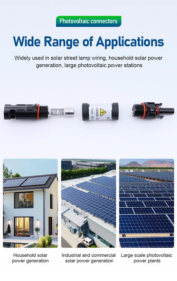 1000V DC 10A 15A 20A Solar Panel Photovoltaic Fuse Connectors For Industrial And Commercial Solar Power Generation