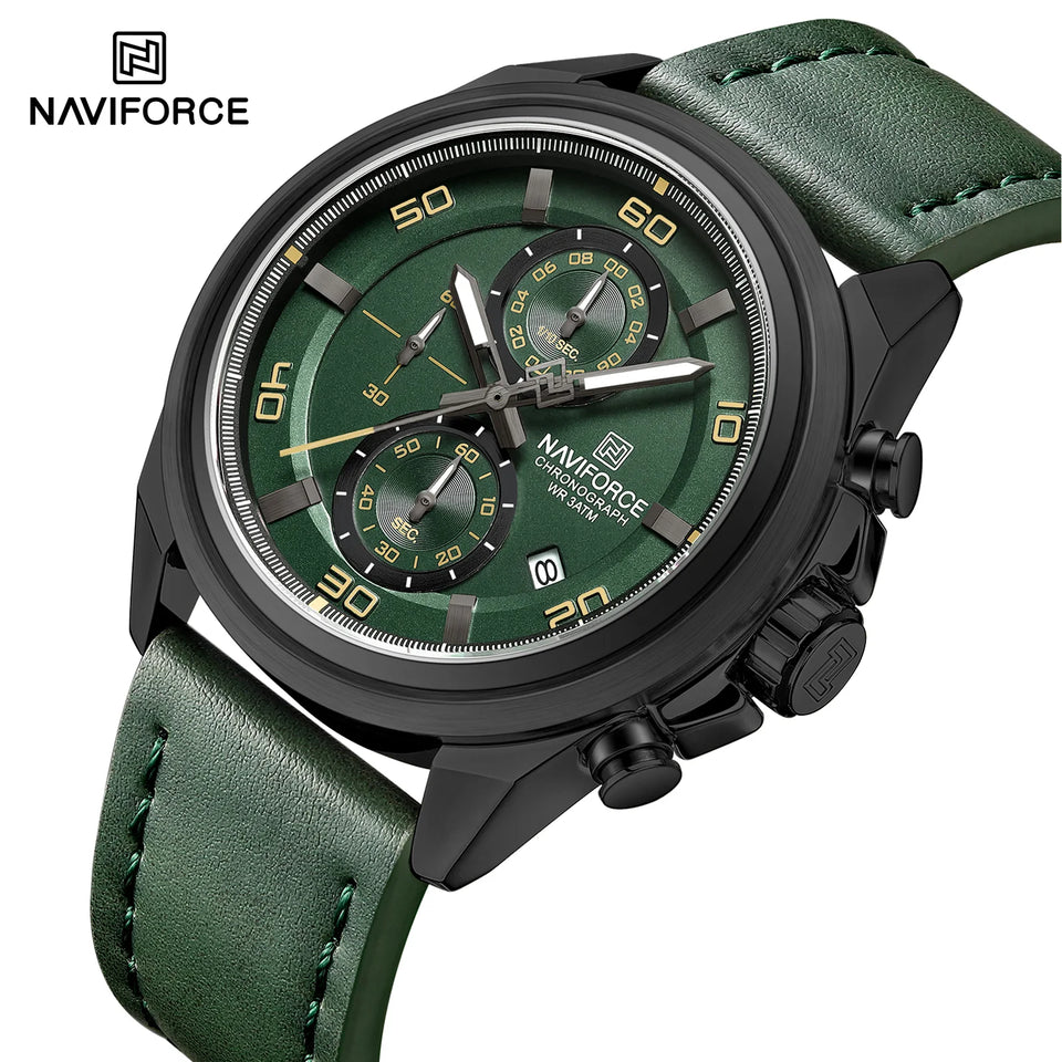 NAVIFORCE Waterproof Watches for Men Original Brand Luxury Leather Men's Quartz Wristwatch Fashion Military Chronograph Male