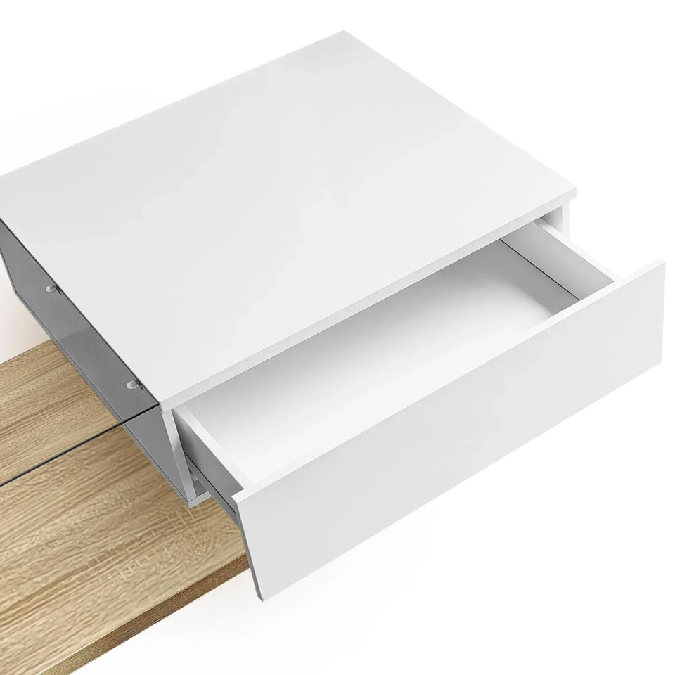 Rosahqnda coffee table side tables coffee table tables with glass and LED effect, high gloss white