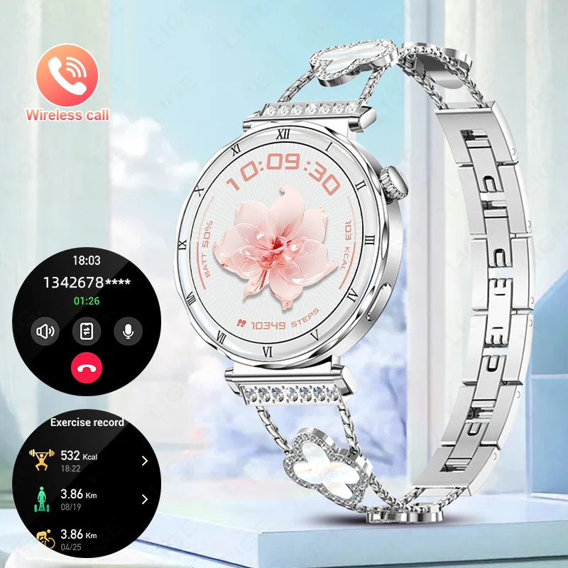 LIGE New 1.19inch AMOLED Fashion Ladies Smart Watch Bluetooth Call Sports Bracelet Women’s Health Waterproof Diamond Smartwatch