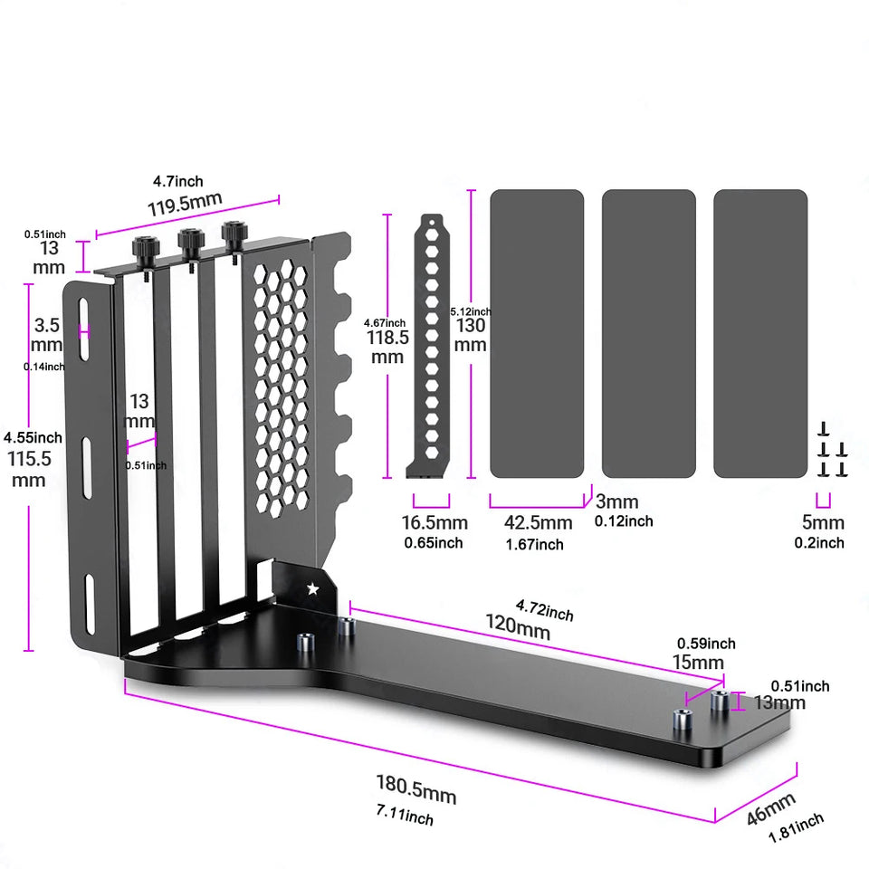 LDPCSJ PCIE 3.0 4.0 x16 Universal Vertical GPU Holder Kit Riser ATX Matx Case VGA Graphics Card Steering Bracket Support