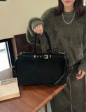 Winter Matte Coffee Camel Grey Large Tote Russian Style Real Suede Cow Leather Women Handbag Nubuck Commuter Office Shoulder Bag