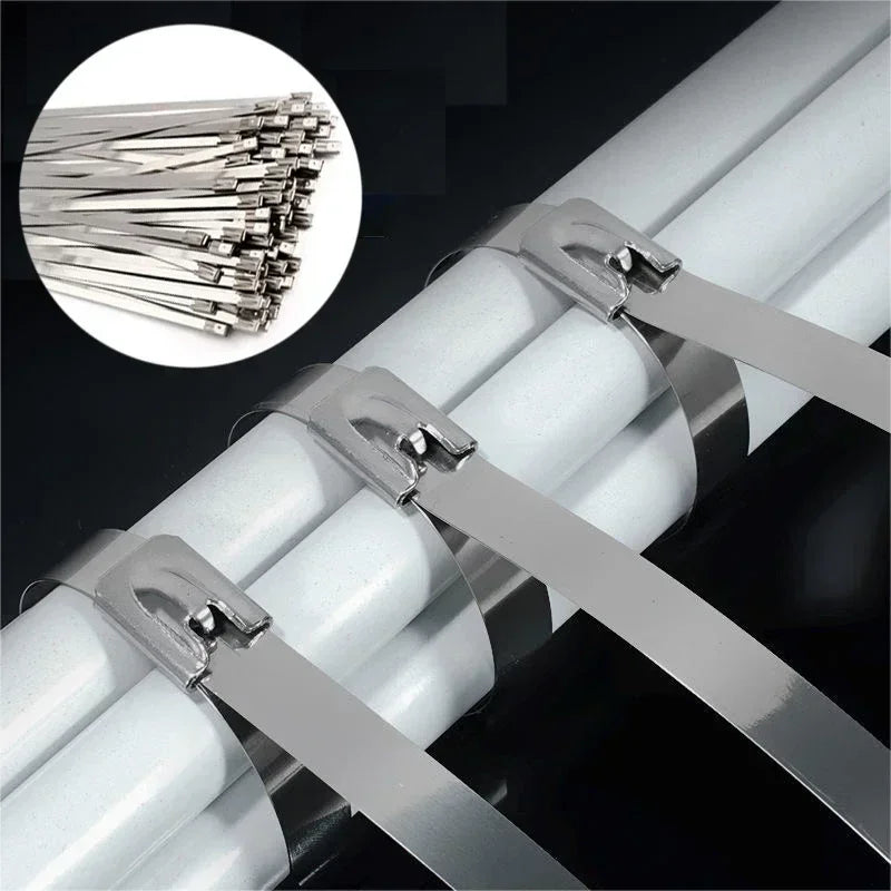 Metal Cable Ties Stainless Steel Self Locking Fastening Rings Heavy Duty Cables Tie Strap Exhaust Wrap Organizer For Home Office