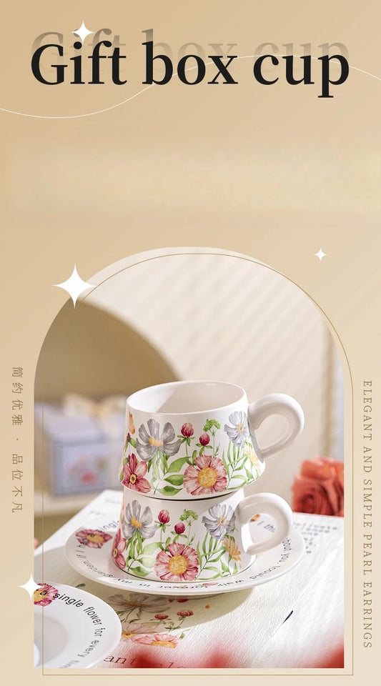 Coffee Cup Set Elegant Ceramic British Black Tea Cup Saucer Exquisite Afternoon Tea Household Tableware Complete Drinkware Set