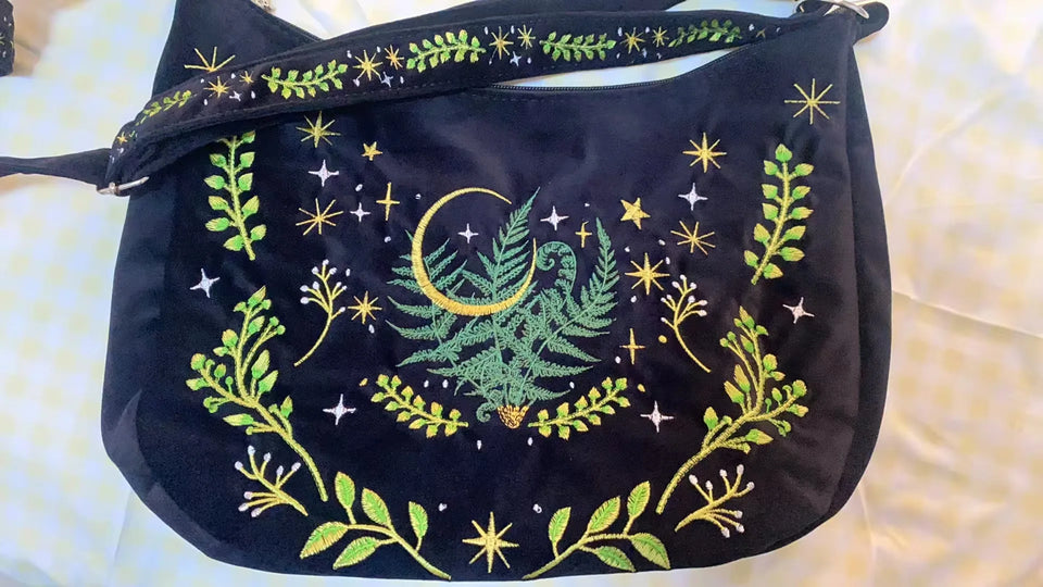 Dark Gothic Witch Plant Embroidered Flannel Shoulder Underarm Bag, Vintage Large Capacity Crossbody Bag,  Bags for Women