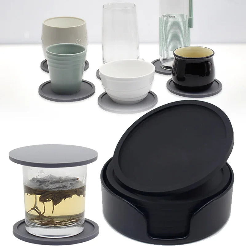 6Pcs 10cm Silicone Coasters Round Heat Resistant Rubber Tea Cup Mat Drink Coffee Mug Glass Beverage Holder Pad Decor Table Mat