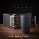 Luxury Retro Tea Cup Ceramic Mug Large Capacity Office Filter Black Water Cup with Cover Mugs Wooden Handle Cups Gift Ideas Box
