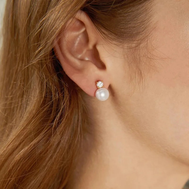 Dainashi 7-8mm Natural Freshwater Pearl Stud Earrings for Women Dainty Crystal Pearl Earrings Jewelry Gift 2026 New Arrivals