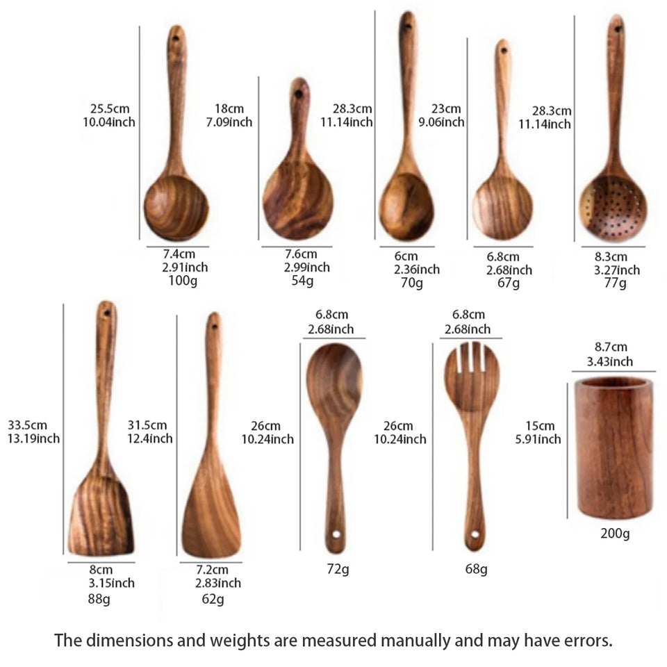 Wood Kitchenware Cooking Set Household Spatula Spoon Set Salad Spoon Fork Stirring Spoon Kitchen Baking Set With storage bucket