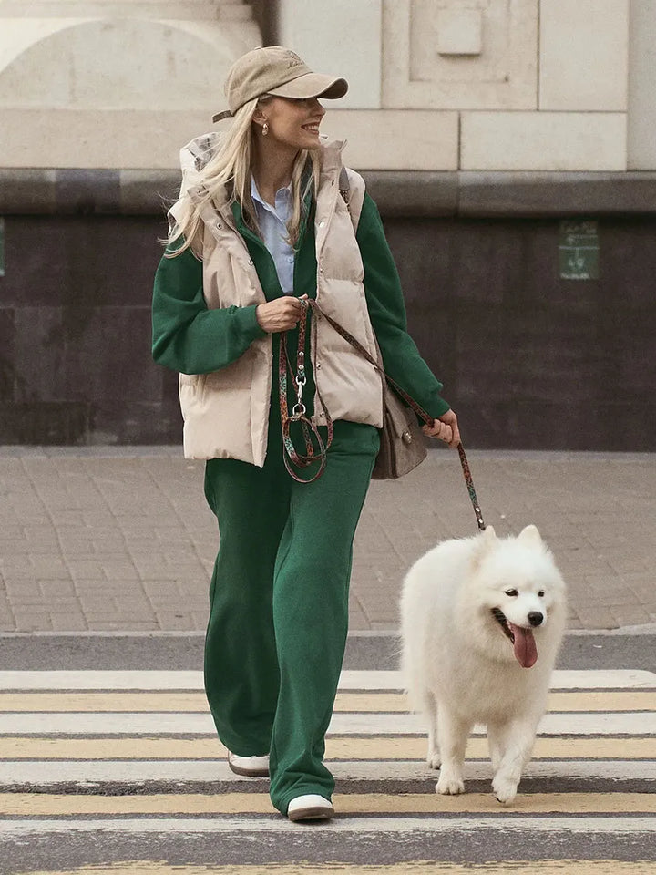 Sumuyoo Short Zipper Hoodie Set Women's 2025 Autumn Winter Casual Sports Hoodie Sweatshirt Wide Leg Pants 2 Piece Set