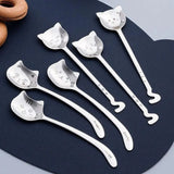 1PCS Cute Cat Coffee Spoon 304 Stainless Steel Cat Spoon Teaspoon Long Handle Flatware Gift Tableware Coffee Accessories