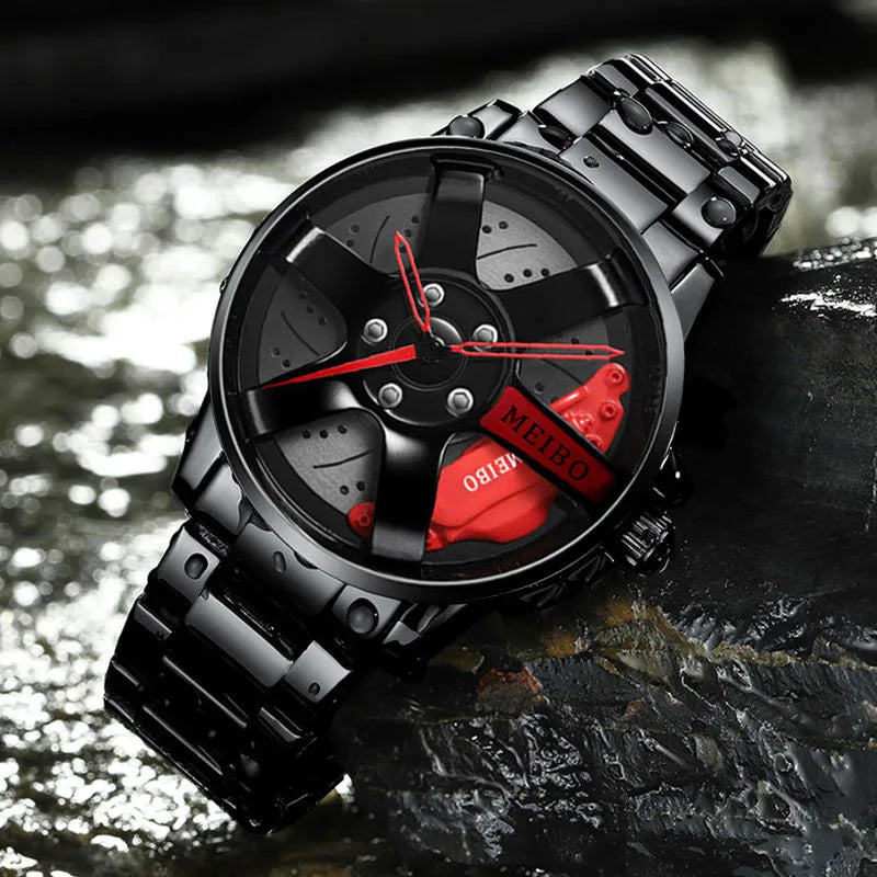 New Top Men Stainless Steel Watches Mens Car Wheel Hub Leather Quartz Watch For Male Military Sport Watch Relogio Masculino Hot