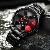 New Top Men Stainless Steel Watches Mens Car Wheel Hub Leather Quartz Watch For Male Military Sport Watch Relogio Masculino Hot