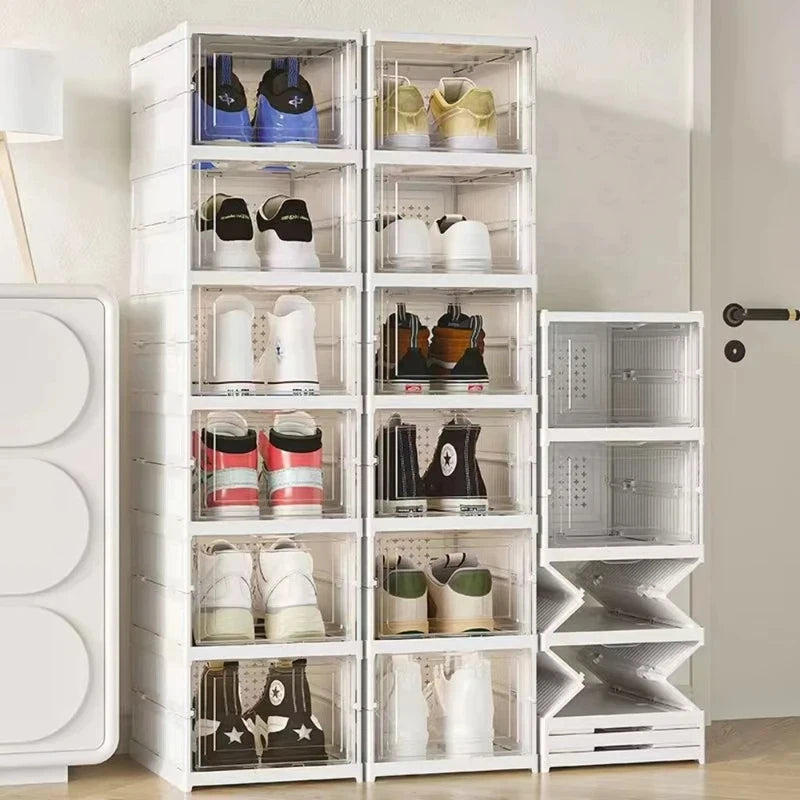Home Household Home Closet Shoe Cabinet Use 3 Layers Foldable Transparent Stackable Dustproof Box