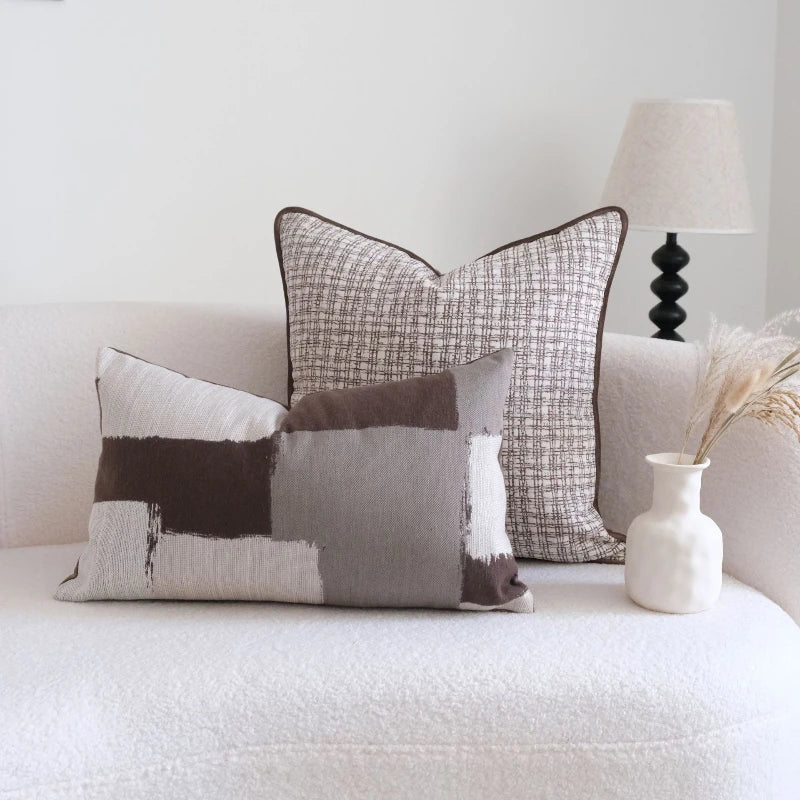Coffee Brown Maillard Cushion Cover Retro Geometric Jacquard Pillow Case Wabi Sabi Pillow Covers Decorative Modern Luxury Home