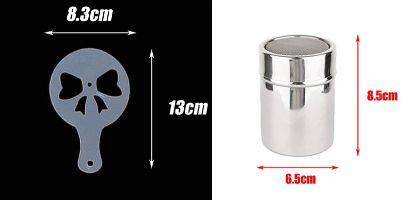 1pc Stainless Steel Chocolate Shaker Cocoa Flour Coffee Sifter Or 16Pcs Coffee Stencils Template Strew Pad Duster Spray Tools