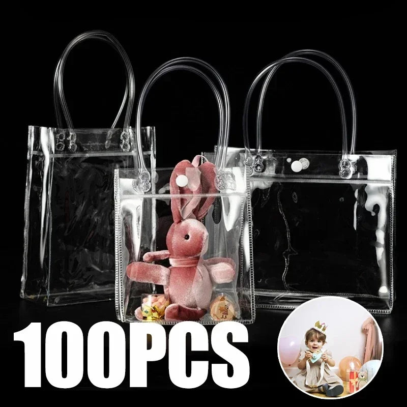 1-50PCS Clear Tote Waterproof Bag Reusable PVC Clear Shopping Bag Shoulder Handbag Environmentally Travel Storage Bag Shoes Bag