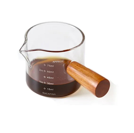 Wooden Handle Coffee Milk Cup 50-100ml Creative Italian Glass Coffee Measuring Cup