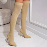 Eilyken Sexy Runway Crystal Stretch Fabric Sock Over the Knee Boot Thigh Stiletto High Pointed Toe Woman Shoes Zapatillas Mujer