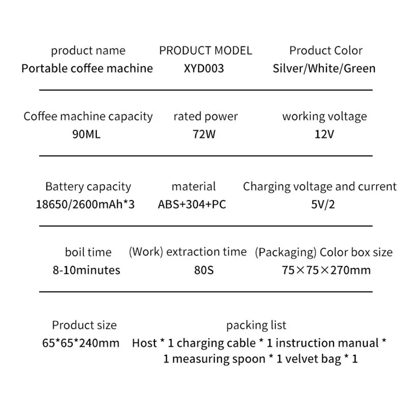 Wireless Electric Portable Espresso Coffee Machine High-capacity For Car & Home Camping Coffee Maker Capsule Powder Travel New