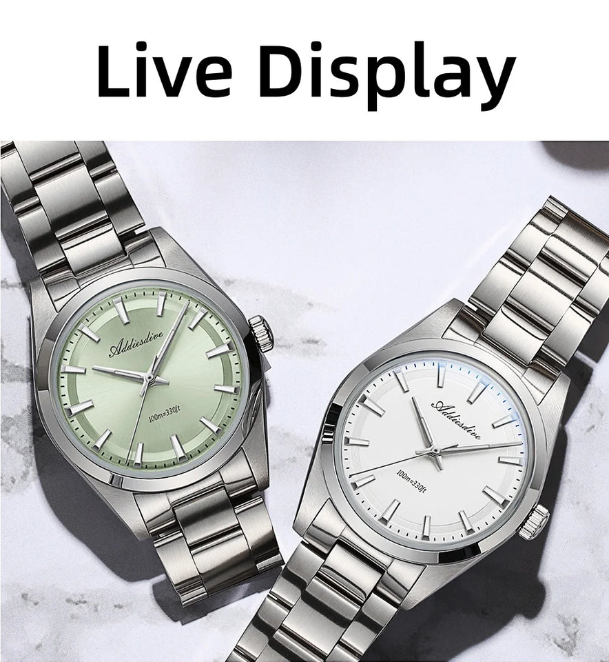 ADDIESDIVE AD2066 Men's Luxury Watch 10Bar Waterproof BGW9 Super Luminous 316L Stainless Steel reloj hombre VH31 Quartz Watches