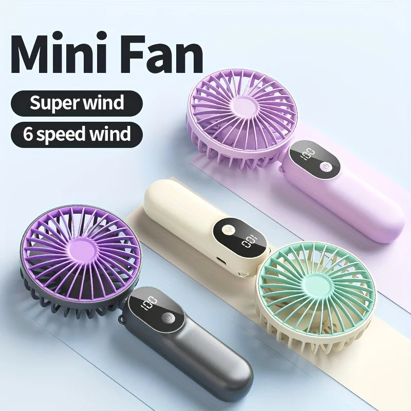 XIAOTREE Mini Portable USB Fan with 6 Speeds and Digital Display Foldable 3-in-1 Handheld Neck and Desktop Fan for Trave Outdoor