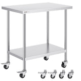 VEVOR Stainless Steel Work Prep Table with 4 Wheels 3 Adjustable Height Levels Heavy Duty Food Prep Worktable for Hotel Home