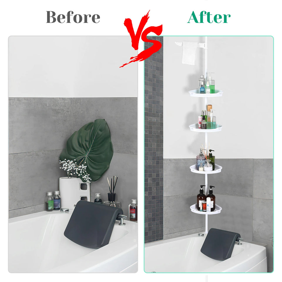 Corner Shower Caddy with Tension Pole 4-Tier Adjustable Shelves Bathroom Storage Organizer with Rubber Pad,101.6 - 122 Inch H