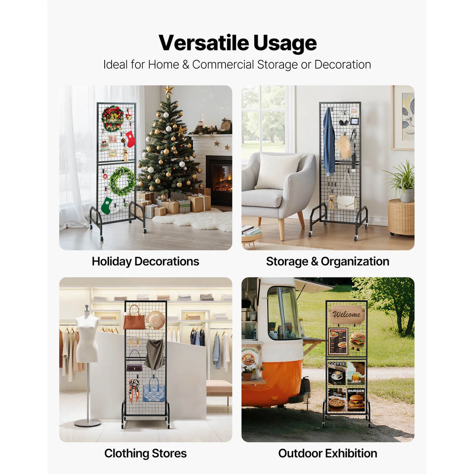 SucceBuy Grid Wall Panel Wire Grid Panels Display Rack Movable Art Display Shelf with Wheel Carbon Steel Gridwall for Craft Show